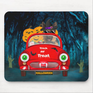 Deutscher Schäferhund fährt Auto Gruseliges Hallow Mousepad