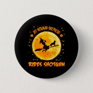 Deutscher Schäferhund fährt lustigen Halloween-Hun Button