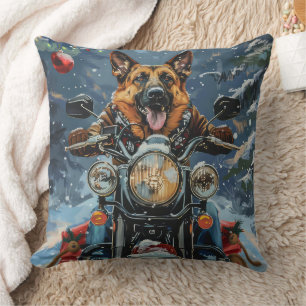Deutscher Schäferhund fährt Motorrad Weihnachten Kissen