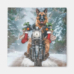 Deutscher Schäferhund fährt Motorrad Weihnachten Magnet