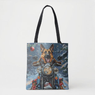Deutscher Schäferhund fährt Motorrad Weihnachten Tasche