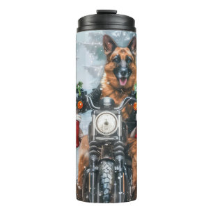 Deutscher Schäferhund fährt Motorrad Weihnachten  Thermosbecher