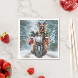 Deutscher Schäferhund fährt Motorrad zu Weihnachte Serviette