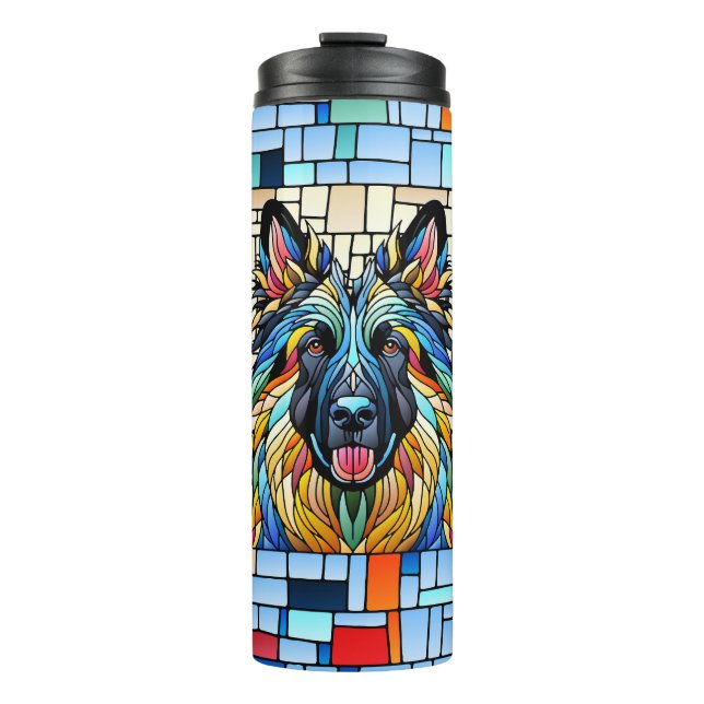 Deutscher Schäferhund - farbenfrohe Mosaikkunst Thermosbecher (Vorderseite)