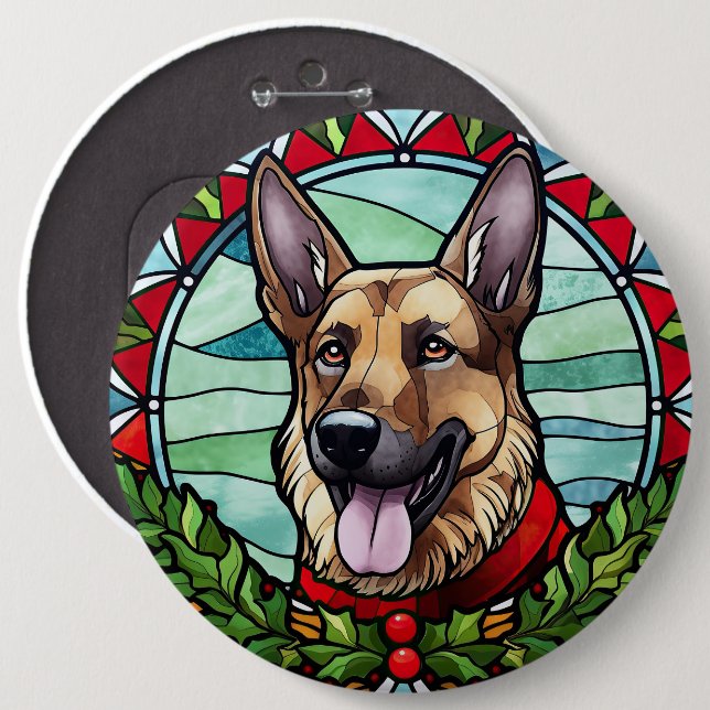 Deutscher Schäferhund Festglasweihnachtsfest Button (Vorne & Hinten)