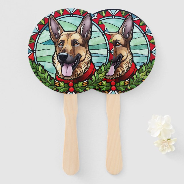 Deutscher Schäferhund Festglasweihnachtsfest Fächer (Vorne und Hinten)