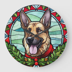 Deutscher Schäferhund Festglasweihnachtsfest Große Wanduhr