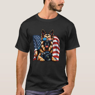 Deutscher Schäferhund Fotograf Patriotische USA-Fl T-Shirt
