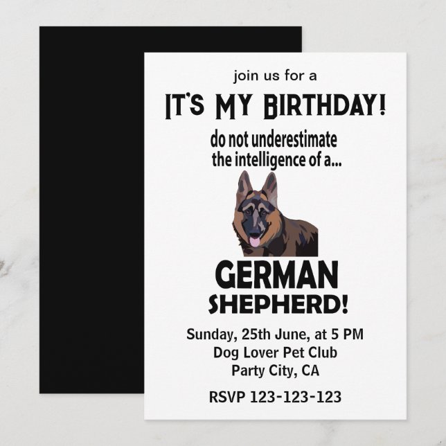 Deutscher Schäferhund Geburtstagsschäfer Einladung (Vorne/Hinten)