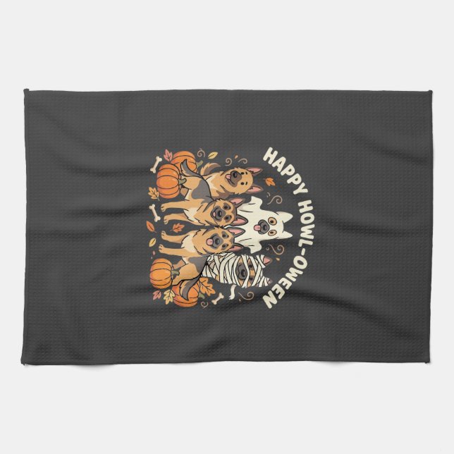 Deutscher Schäferhund Geist Halloween Howl-Oween D Geschirrtuch (Horizontal)