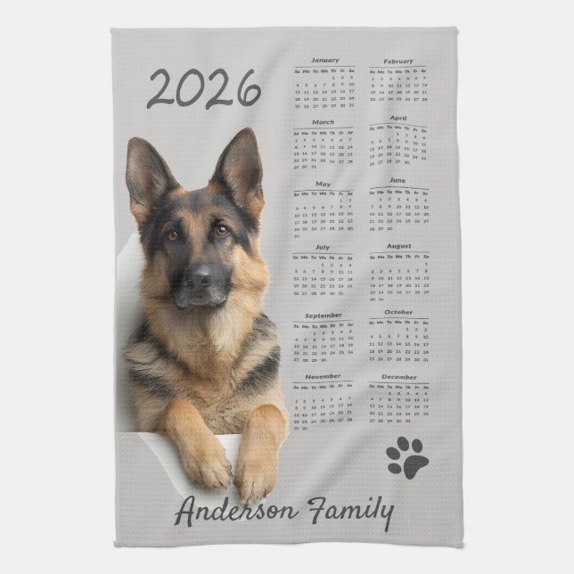 Deutscher Schäferhund GSD 2026 Kalender Geschirrtuch (Vertikal)