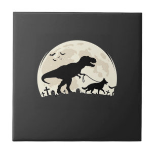 Deutscher Schäferhund Halloween Dinosaur Mond Silh Fliese