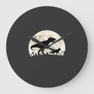 Deutscher Schäferhund Halloween Dinosaur Mond Silh Große Wanduhr
