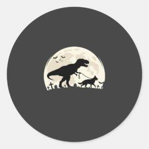 Deutscher Schäferhund Halloween Dinosaur Mond Silh Runder Aufkleber
