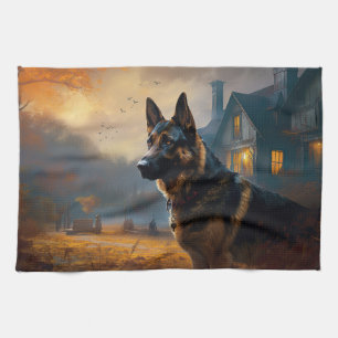 Deutscher Schäferhund Halloween Gruselig Geschirrtuch
