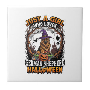 Deutscher Schäferhund Halloween Hund Hexenhut Kürb Fliese