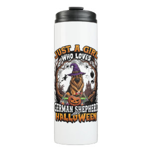 Deutscher Schäferhund Halloween Hund Hexenhut Kürb Thermosbecher