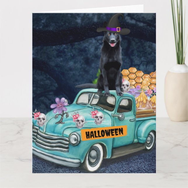 Deutscher Schäferhund Halloween Lkw Beängstigende  Karte (Vorderseite)