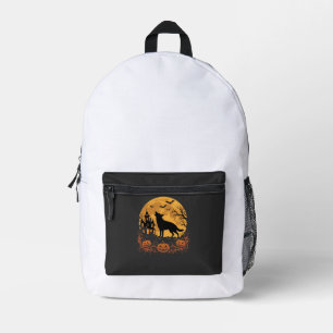 Deutscher Schäferhund Halloween Mond Kürbis Design Bedruckter Rucksack