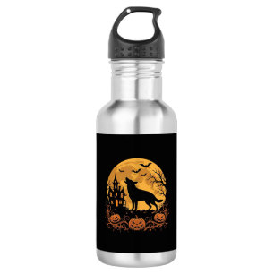 Deutscher Schäferhund Halloween Mond Kürbis Design Edelstahlflasche
