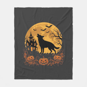 Deutscher Schäferhund Halloween Mond Kürbis Design Fleecedecke