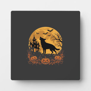 Deutscher Schäferhund Halloween Mond Kürbis Design Fotoplatte