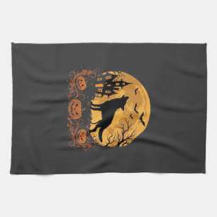 Deutscher Schäferhund Halloween Mond Kürbis Design Geschirrtuch