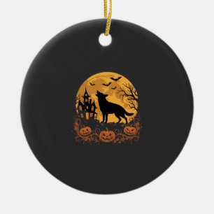 Deutscher Schäferhund Halloween Mond Kürbis Design Keramik Ornament