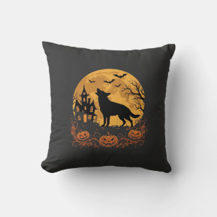 Deutscher Schäferhund Halloween Mond Kürbis Design Kissen