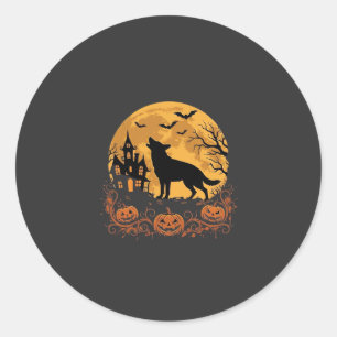 Deutscher Schäferhund Halloween Mond Kürbis Design Runder Aufkleber