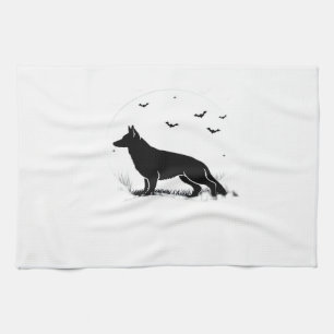 Deutscher Schäferhund � Halloween-Mond-Silhouette Geschirrtuch