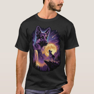 Deutscher Schäferhund Heulender Mond Retro 80er 90 T-Shirt