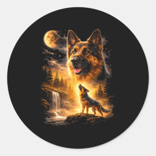 Deutscher Schäferhund heult zum Mond Meme 90er Ani Runder Aufkleber