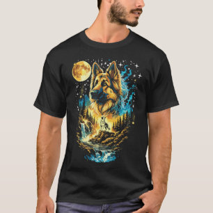 Deutscher Schäferhund heult zum Mond Vintage Fu T-Shirt