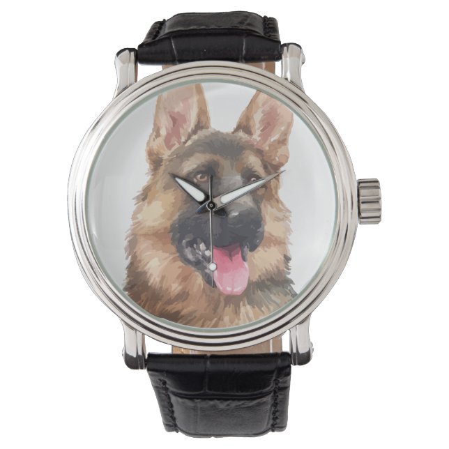 Deutscher Schäferhund Hund Alsatian GSD Pet Waterc Armbanduhr (Vorderseite)