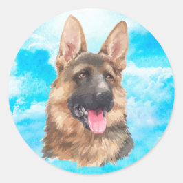 Deutscher Schäferhund Hund Alsatian GSD Pet Waterc Runder Aufkleber