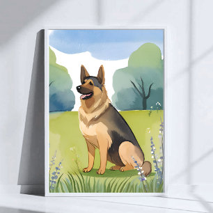 Deutscher Schäferhund Hund Aquarellmalerei Poster