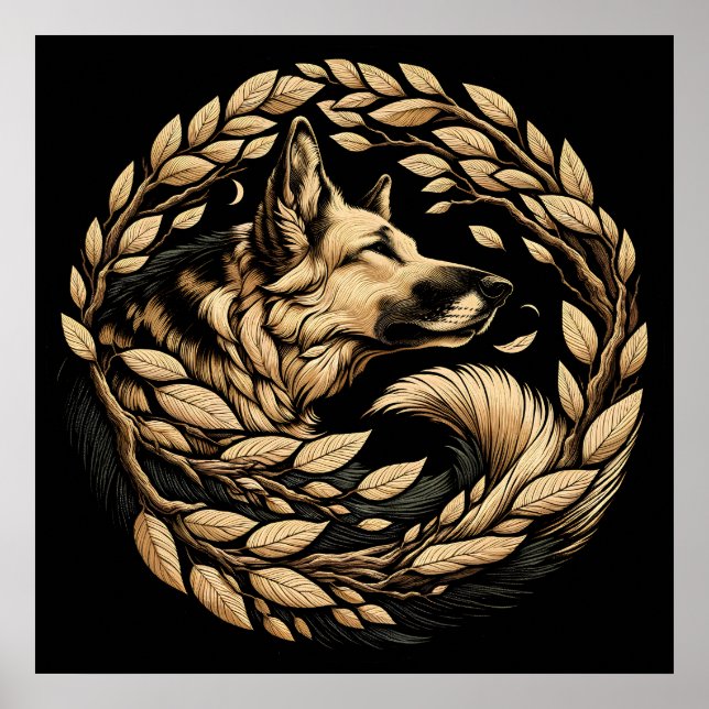 Deutscher Schäferhund Hund Kunstflora Poster (Vorne)