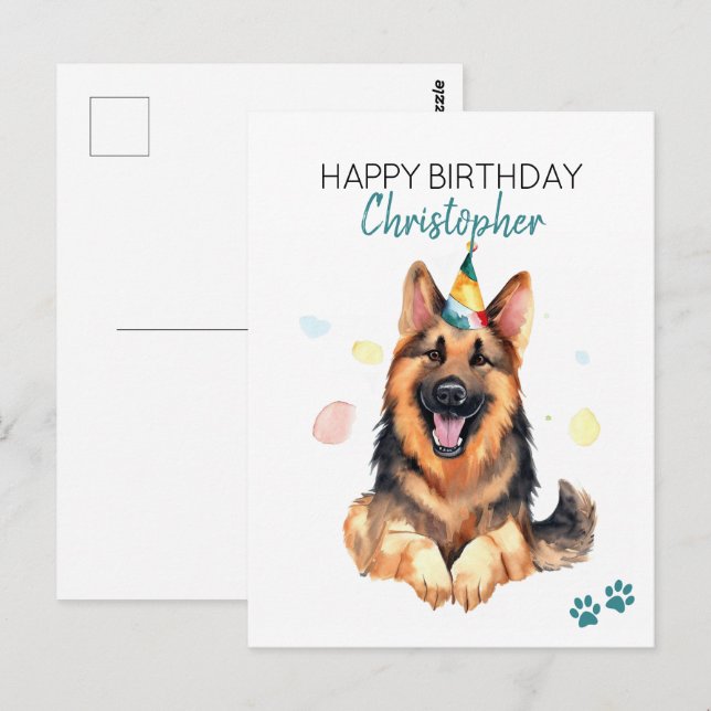Deutscher Schäferhund Hund Personalisiert Happy Ge Postkarte (Vorne/Hinten)
