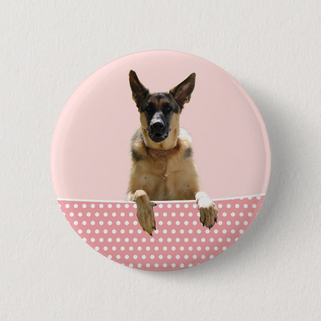 Deutscher Schäferhund Hund Pink Polka Dots Button (Vorderseite)