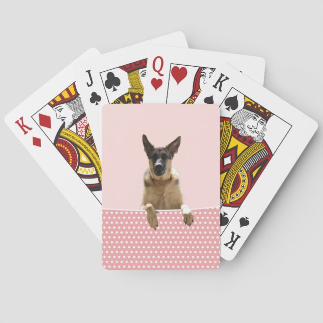 Deutscher Schäferhund Hund Pink Polka Dots Spielkarten (Rückseite)