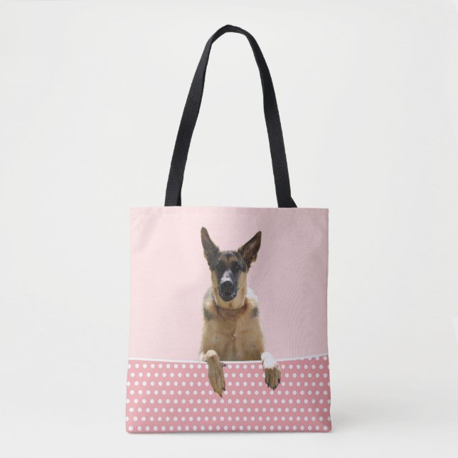 Deutscher Schäferhund Hund Pink Polka Dots Tasche (Vorderseite)