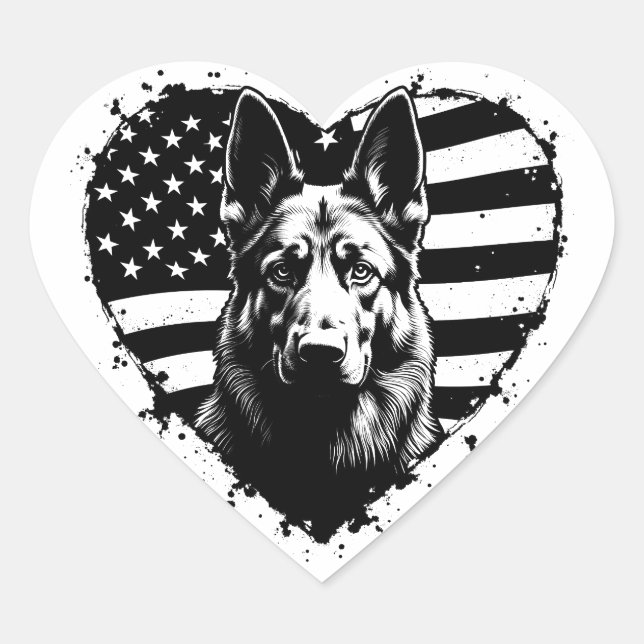 Deutscher Schäferhund Hund USA Flag 4. Juli Herz-Aufkleber (Vorderseite)