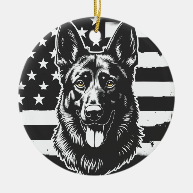 Deutscher Schäferhund Hund USA Flag 4. Juli Keramik Ornament (Vorne)