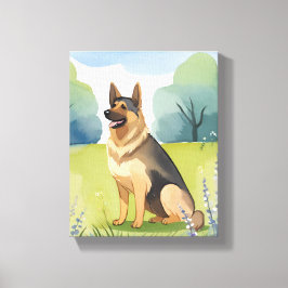 Deutscher Schäferhund | Hunde-Aquarellmalerei Leinwanddruck