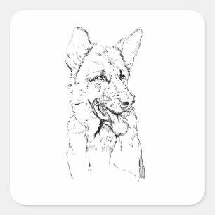 Deutscher Schäferhund, Hundeillustration Personali Quadratischer Aufkleber