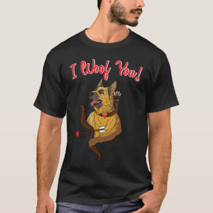 Deutscher Schäferhund I Woof You Cupid Hund Valent T-Shirt