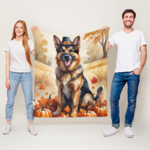Deutscher Schäferhund im Herbstlaub Thanksgiving K Fleecedecke