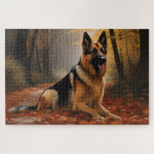 Deutscher Schäferhund im Herbstlaubfall inspiriert