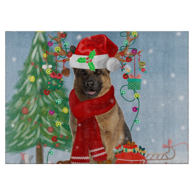 Deutscher Schäferhund im Schnee mit Weihnachtsgesc Schneidebrett (Vorderseite)